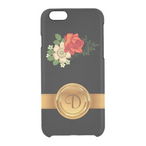 Red Rose and Daisies Gold Monogram Name Clear iPhone 66S Case