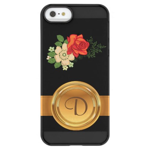 Red Rose and Daisies Gold Monogram Name Permafrost iPhone SE55s Case