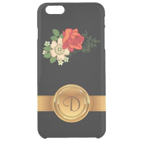 Red Rose and Daisies Gold Monogram Name Clear iPhone 6 Plus Case