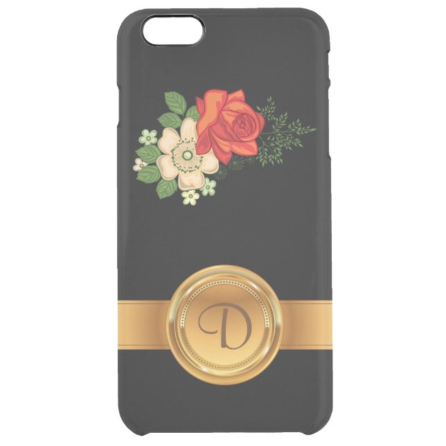 Red Rose and Daisies Gold Monogram Name Uncommon iPhone Case (Back)
