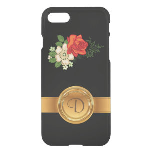Red Rose and Daisies Gold Monogram Name iPhone SE/8/7 Case
