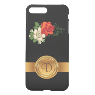 Red Rose and Daisies Gold Monogram Name iPhone 8 Plus/7 Plus Case