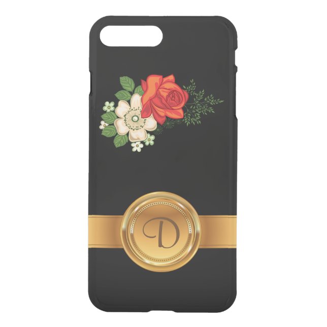 Red Rose and Daisies Gold Monogram Name Uncommon iPhone Case (Back)