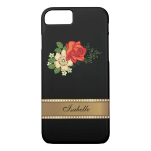 Red Rose and Daisies Gold Personalized Name iPhone 8/7 Case