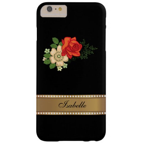 Red Rose and Daisies Gold Personalized Name Barely There iPhone 6 Plus Case