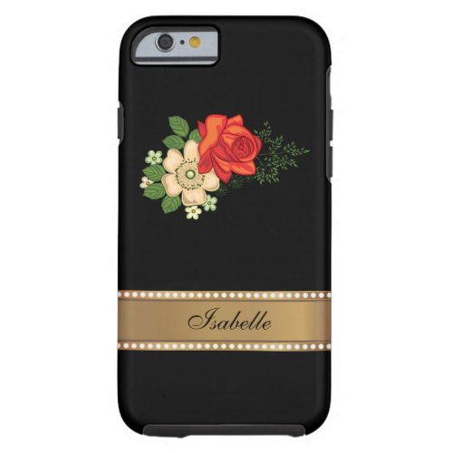 Red Rose and Daisies Gold Personalized Name Tough iPhone 6 Case