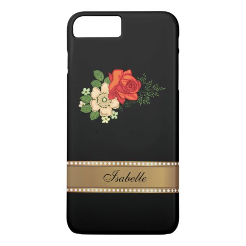 Red Rose and Daisies Gold Personalized Name iPhone 8 Plus7 Plus Case
