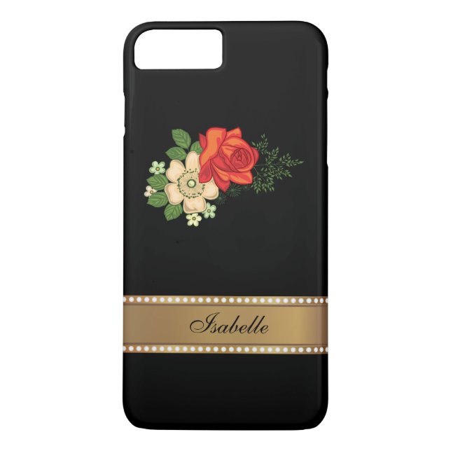 Red Rose and Daisies Gold Personalized Name Case-Mate iPhone Case (Back)