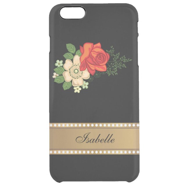Red Rose and Daisies Gold Personalized Name Uncommon iPhone Case (Back)