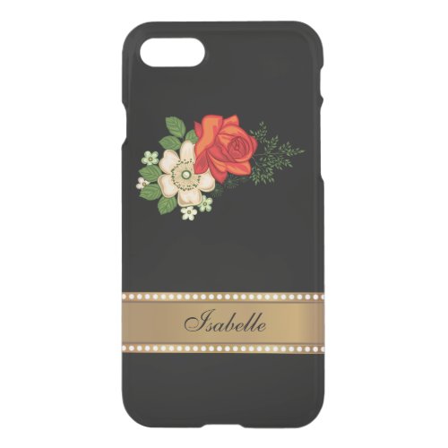 Red Rose and Daisies Gold Personalized Name iPhone SE87 Case