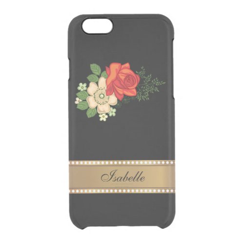 Red Rose and Daisies Gold Personalized Name Clear iPhone 66S Case