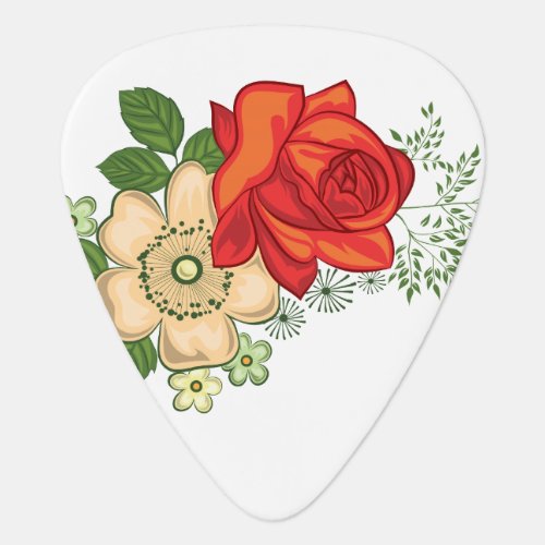 Red Rose and Daisies Guitar Pick