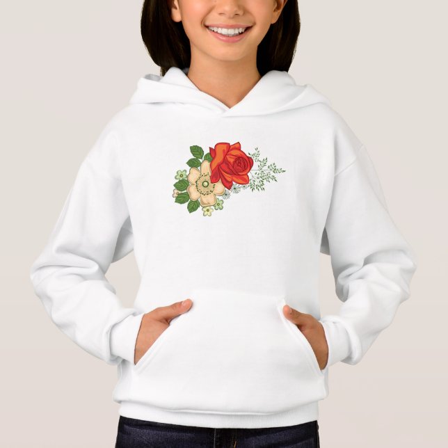 Red Rose and Daisies Hoodie (Front)