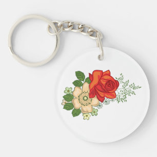 Red Rose and Daisies Keychain