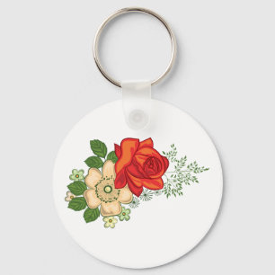 Red Rose and Daisies Keychain