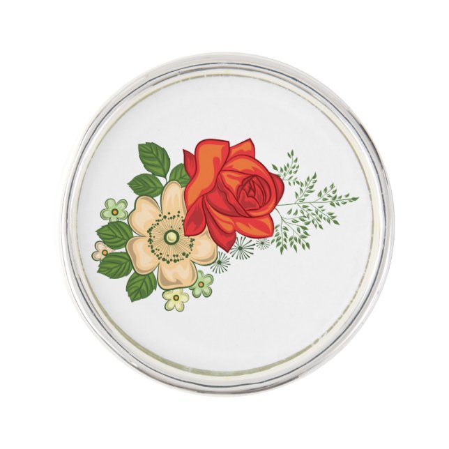 Red Rose and Daisies Lapel Pin (Front)