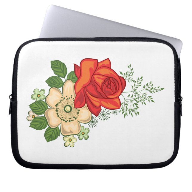 Red Rose and Daisies Laptop Sleeve (Front)