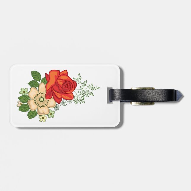 Red Rose and Daisies Luggage Tag (Back Horizontal)