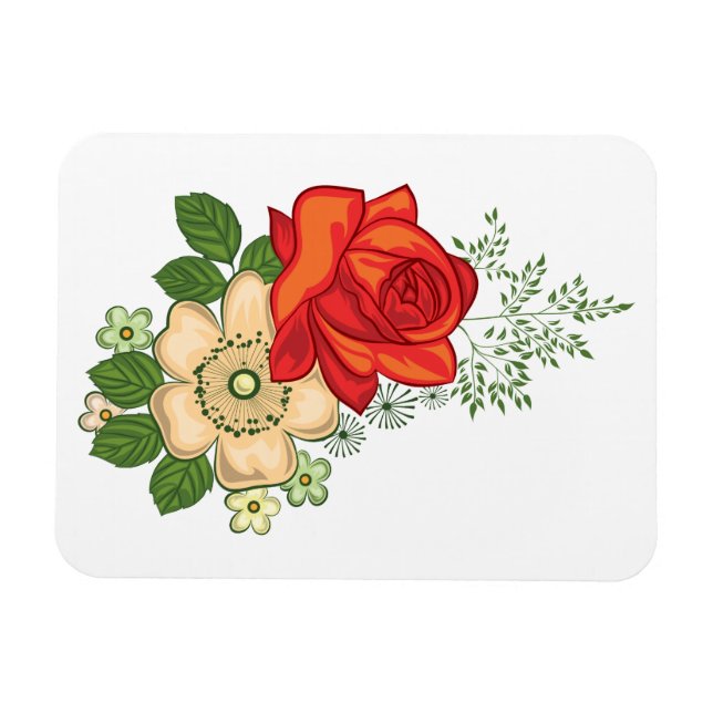 Red Rose and Daisies Magnet (Horizontal)