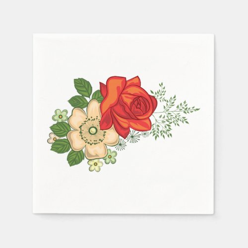 Red Rose and Daisies Paper Napkins