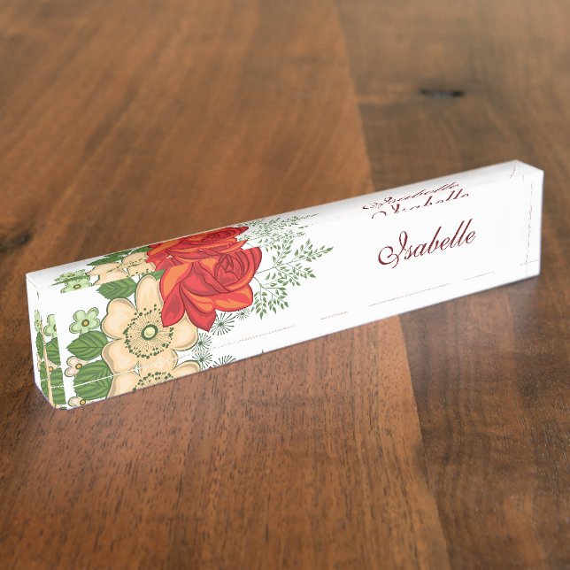 Red Rose and Daisies Personalized Name Name Plate (Side)