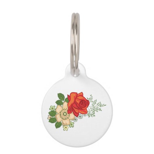 Red Rose and Daisies Pet Name Tag