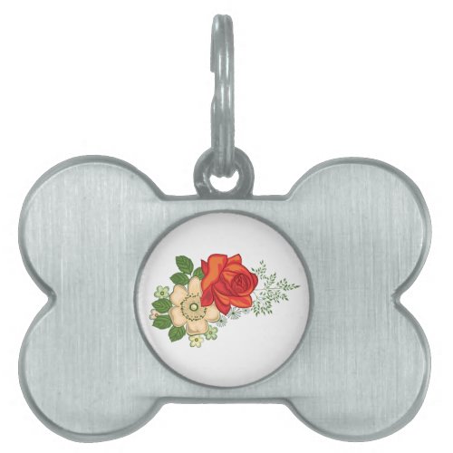 Red Rose and Daisies Pet Tag