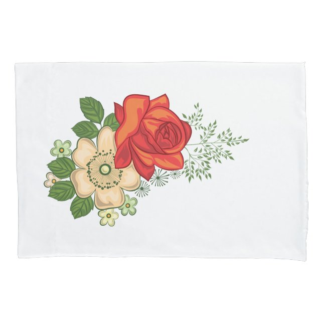 Red Rose and Daisies Pillow Case (Front)