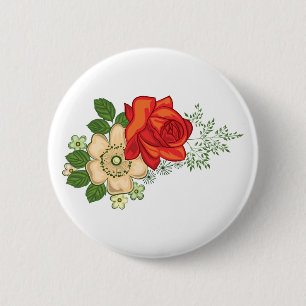 Red Rose and Daisies Pinback Button