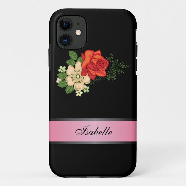 Red Rose and Daisies Pink 2 Personalized Name Case-Mate iPhone Case (Back)