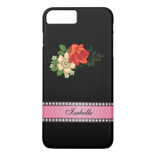 Red Rose and Daisies Pink Personalized Name iPhone 8 Plus/7 Plus Case