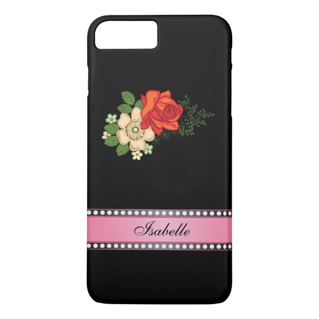 Red Rose and Daisies Pink Personalized Name Case-Mate iPhone Case (Back)