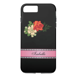 Red Rose and Daisies Pink Personalized Name iPhone 8 Plus/7 Plus Case