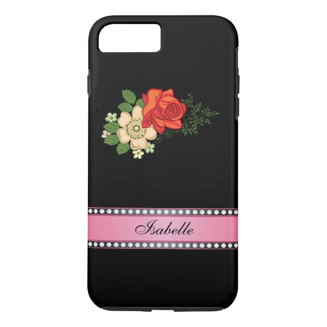 Red Rose and Daisies Pink Personalized Name Case-Mate iPhone Case (Back)