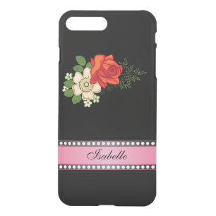 Red Rose and Daisies Pink Personalized Name iPhone 8 Plus/7 Plus Case