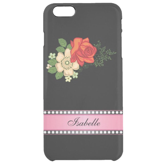 Red Rose and Daisies Pink Personalized Name Uncommon iPhone Case (Back)