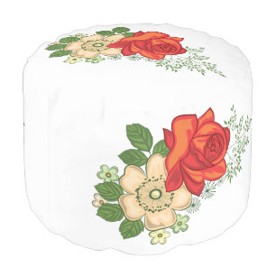 Red Rose and Daisies Pouf