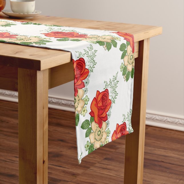 Red Rose and Daisies Short Table Runner (In Situ)