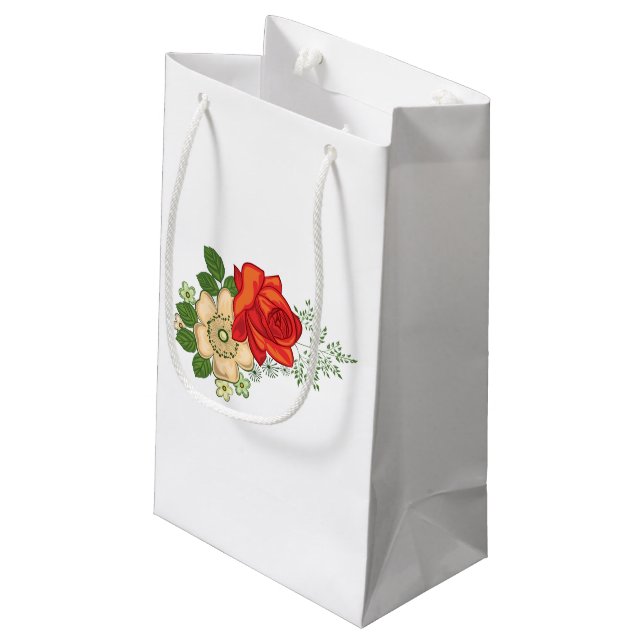 Red Rose and Daisies Small Gift Bag (Back Angled)