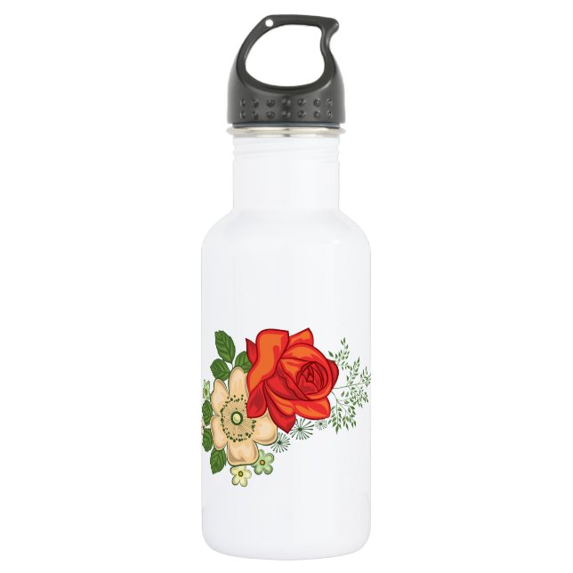 Red Rose and Daisies Stainless Steel Water Bottle (Front)