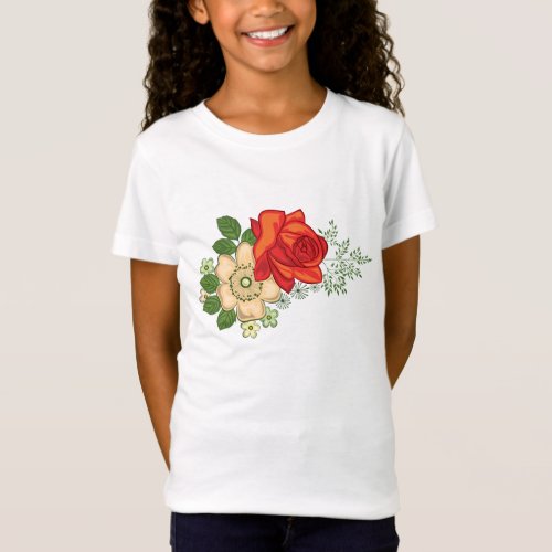 Red Rose and Daisies T_Shirt