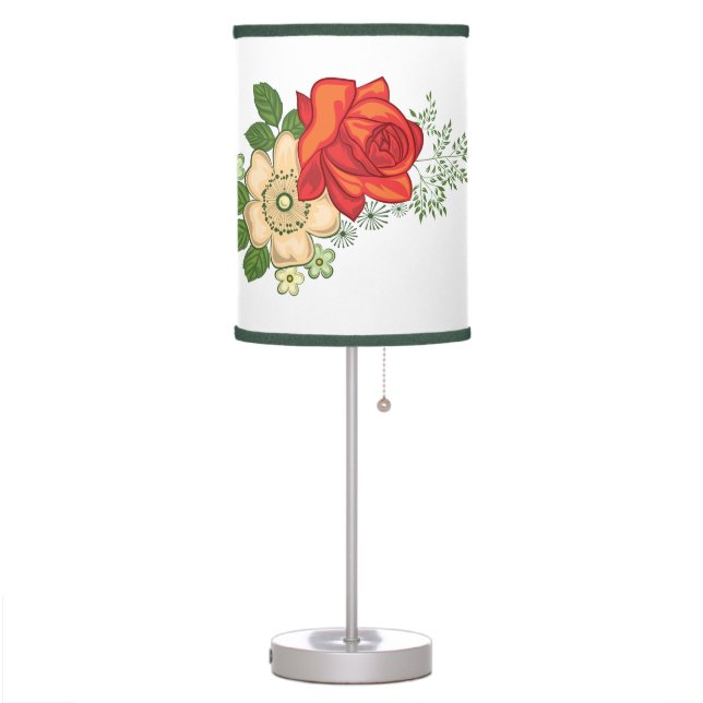 Red Rose and Daisies Table Lamp (Left)