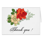 Red Rose and Daisies Thank You Card (Front Horizontal)