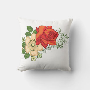 Red Rose and Daisies Throw Pillow