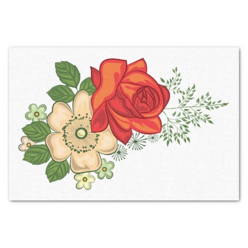 Red Rose and Daisies Tissue Paper