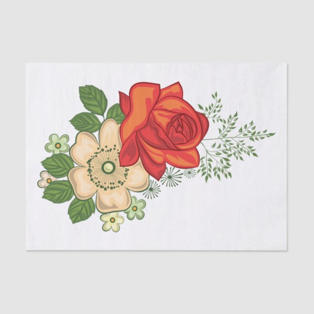 Red Rose and Daisies Tissue Paper (Front)