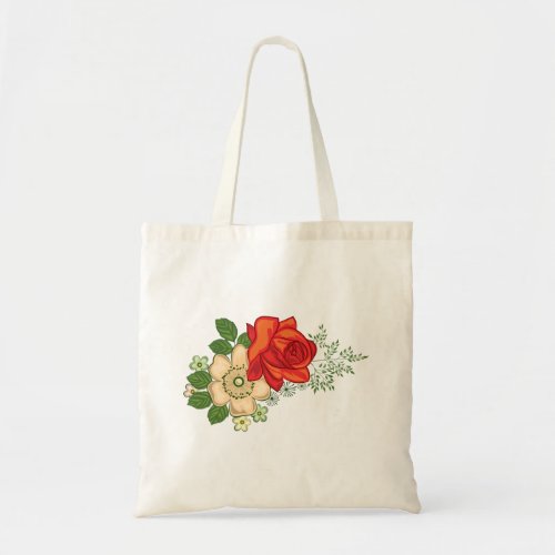 Red Rose and Daisies Tote Bag