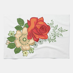 Red Rose and Daisies Towel