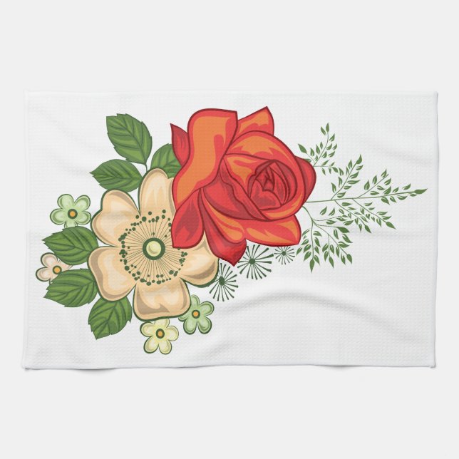 Red Rose and Daisies Towel (Horizontal)