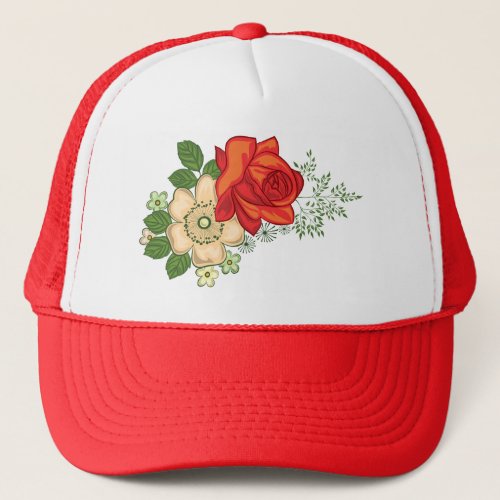 Red Rose and Daisies Trucker Hat